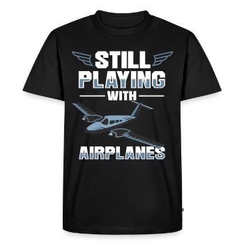 Flying Airplane Pilot Still Playing With Airplanes - Men's Premium Organic T-Shirt - black - Front - Nico (187cm)