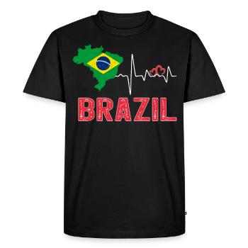 Brazil Flag Map Heartbeat for Brazilian Pride - T-shirt Premium bio Homme - noir - Devant - Nico (187cm)