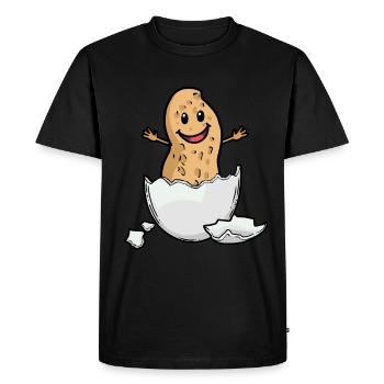 Cacahuète Noix Coquille d’oeuf Naissance Bébé Hourra - T-shirt Premium bio Homme - noir - Devant - Nico (187cm)