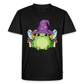Cottagecore Aesthetic Cute Kawaii Frog Wizard - Men's Premium Organic T-Shirt - black - Front - Nico (187cm)