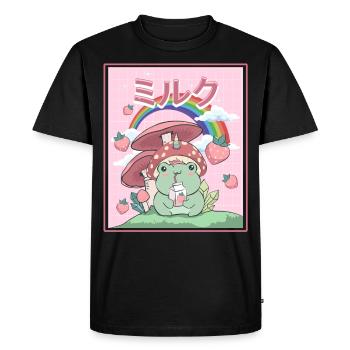 Cottagecore Aesthetic Frog Drinks Lait japonais - T-shirt Premium bio Homme - noir - Devant - Nico (187cm)