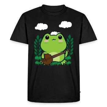 Cottagecore Aesthetic Kawaii Frog Plays Banjo - Men's Premium Organic T-Shirt - black - Front - Nico (187cm)