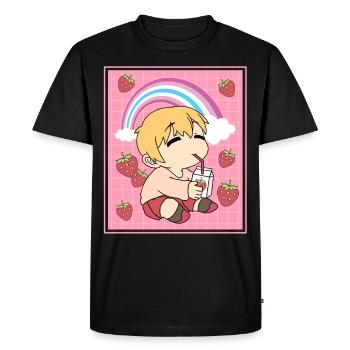 Femboy Chibi Anime Garçon buvant du lait de fraise - T-shirt Premium bio Homme - noir - Devant - Nico (187cm)