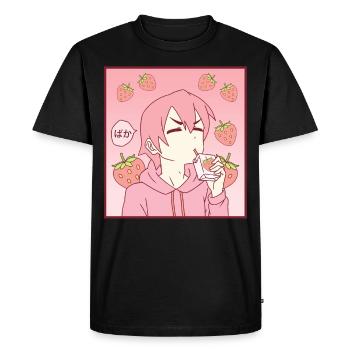 Femboy Anime Boy Baka Drinking Strawberry Milk - Men's Premium Organic T-Shirt - black - Front - Nico (187cm)