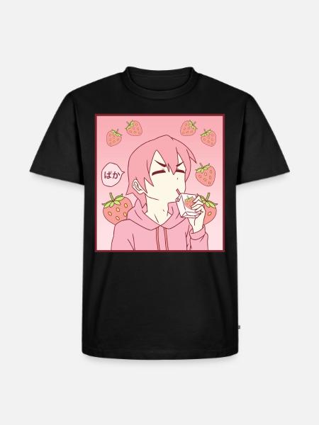 Femboy Anime Boy Baka Drinking Strawberry Milk - Men's Premium Organic T-Shirt - black