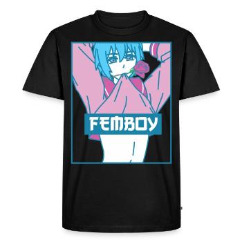 Femboy Anime Boy Gay Aesthetic Pastel Biting Rose - Men's Premium Organic T-Shirt - black - Front - Nico (187cm)