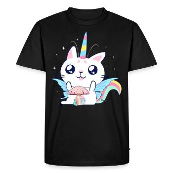Fairycore Aesthetic Fairy Unicorn Cat and Mushroom - Men's Premium Organic T-Shirt - black - Front - Nico (187cm)