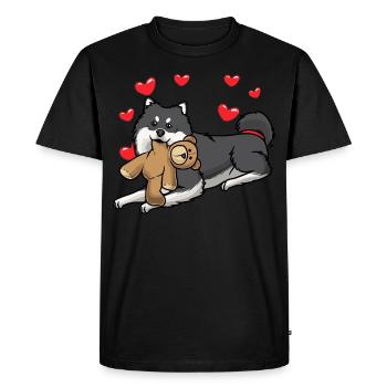 Chien lapphund finlandais avec jouet en peluche - T-shirt Premium bio Homme - noir - Devant - Nico (187cm)