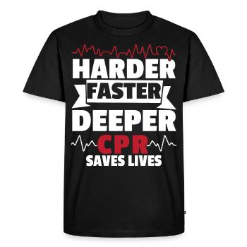 Harder Faster Deeper CPR Saves Lives - Men's Premium Organic T-Shirt - black - Front - Nico (187cm)