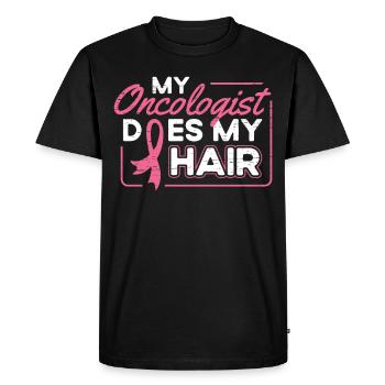 Mon oncologue fait mes cheveux Cancer du sein - T-shirt Premium bio Homme - noir - Devant - Nico (187cm)