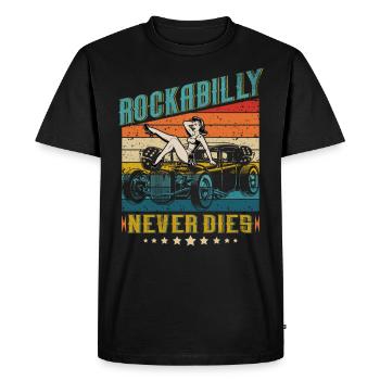 Vintage 50s RnR Design - Rockabilly never dies - Men's Premium Organic T-Shirt - black - Front - Nico (187cm)