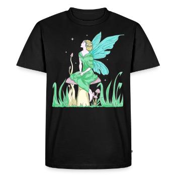 Fairycore Aesthetic Elf Fairy on a mushroom - Men's Premium Organic T-Shirt - black - Front - Nico (187cm)