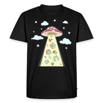 Cottagecore Esthétique Alien OVNI Kidnapping Frog - T-shirt Premium bio Homme - noir - Devant - Nico (187cm)