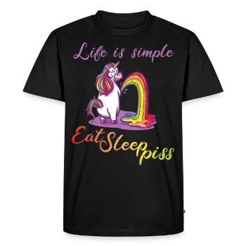 Life is simple - Eat sleep piss - Men's Premium Organic T-Shirt - black - Front - Nico (187cm)