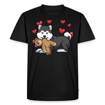 Chien Pomsky avec peluche - T-shirt Premium bio Homme - noir - Devant - Nico (187cm)