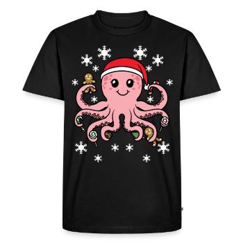 Christmas Octopus Christmas Hat - Men's Premium Organic T-Shirt - black - Front - Nico (187cm)