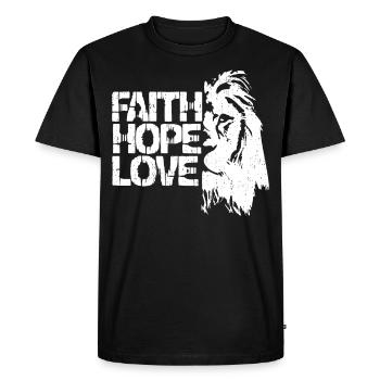 Foi Espérance Amour Lion Jésus Bible Dicton - T-shirt Premium bio Homme - noir - Devant - Nico (187cm)