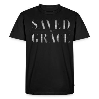 Sauvé par la grâce Jésus Bible Dicton chrétien - T-shirt Premium bio Homme - noir - Devant - Nico (187cm)