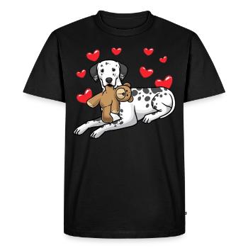 Chien en peluche dalmate et de nombreux cœurs - T-shirt Premium bio Homme - noir - Devant - Nico (187cm)