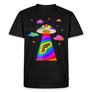 Kidcore Aesthetic Alien UFO Kidnapping Mushroom - Men's Premium Organic T-Shirt - black - Front - Nico (187cm)