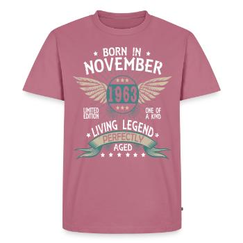Født i november 1963 - Herre Premium økologisk T-shirt - mauve - Foran - Nico (187cm)