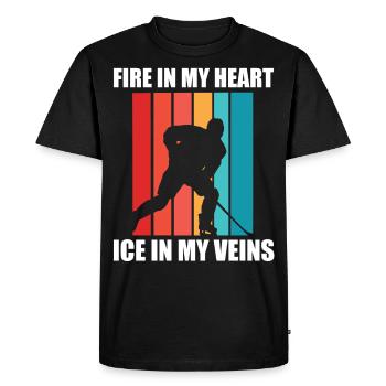 Hockey sur glace - Du feu dans mon cœur, de la glace dans mes veines - T-shirt Premium bio Homme - noir - Devant - Nico (187cm)