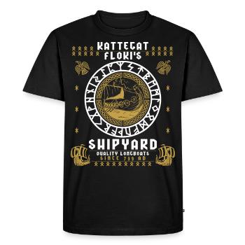 Longboats Since 739 AD KATTEGAT FLOKI SHIPYARD - Männer Premium Bio T-Shirt - Schwarz - Vorne - Nico (187cm)
