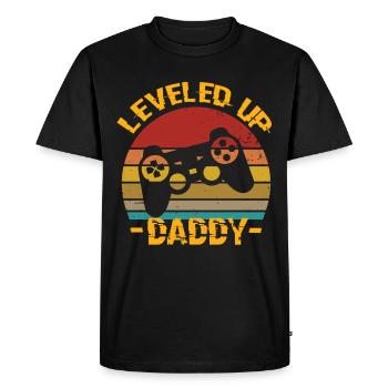 Monter de niveau Papa Papa Papa Anniversaire Papa - T-shirt Premium bio Homme - noir - Devant - Nico (187cm)