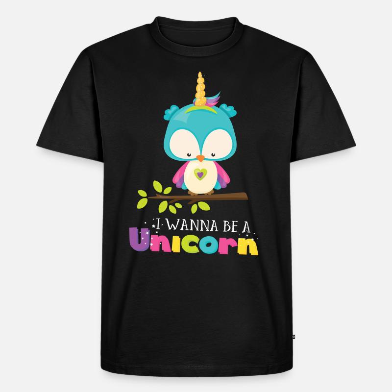 Einhorn Eule - Männer Premium Bio T-Shirt - Schwarz