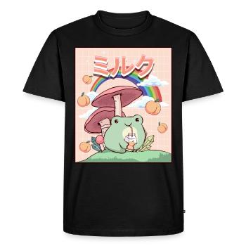 Cottagecore Esthétique Kawaii Frog Peach Milk - T-shirt Premium bio Homme - noir - Devant - Nico (187cm)