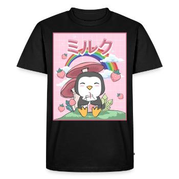 Cottagecore Esthétique Kawaii Penguin Lait de fraise - T-shirt Premium bio Homme - noir - Devant - Nico (187cm)