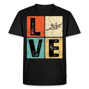 Vintage Love Airplane for Airplane Airline Pilot - Men's Premium Organic T-Shirt - black - Front - Nico (187cm)