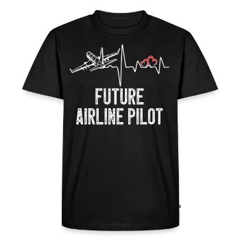 Future Airline Pilot Heartbeat Airplane - Men's Premium Organic T-Shirt - black - Front - Nico (187cm)