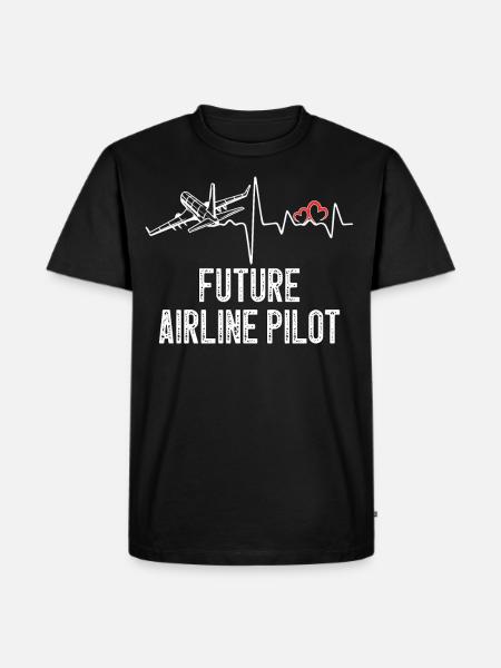 Future Airline Pilot Heartbeat Airplane - Men's Premium Organic T-Shirt - black