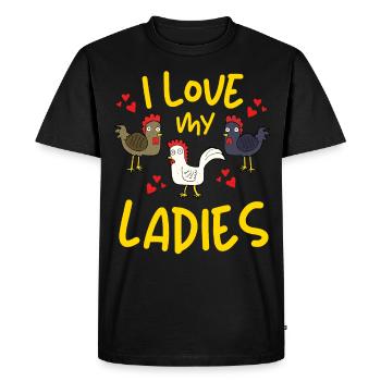 J’ADORE MES DAMES! DRÔLE D’ÉLEVEUR DE POULETS AU POULET - T-shirt Premium bio Homme - noir - Devant - Nico (187cm)