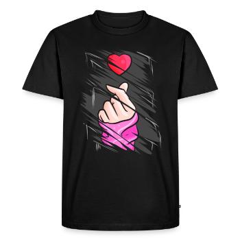 K-Pop Music Finger Heart Symbol Torn Design - T-shirt Premium bio Homme - noir - Devant - Nico (187cm)