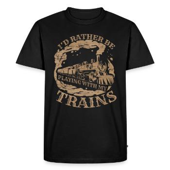 Je préfère jouer avec mes trains et mon Lokomotive - T-shirt Premium bio Homme - noir - Devant - Nico (187cm)