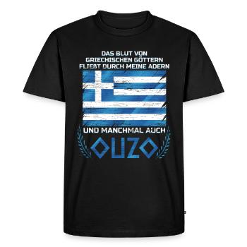 Blood of Greek Gods & Ouzo in Veins - Men's Premium Organic T-Shirt - black - Front - Nico (187cm)