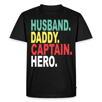 Husband Papa Kapitain Hero - Men's Premium Organic T-Shirt - black - Front - Nico (187cm)