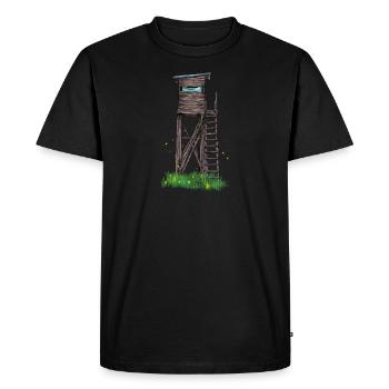 Hochsitz I Hunting Wild Boar Roe Deer Motif for - Men's Premium Organic T-Shirt - black - Front - Nico (187cm)