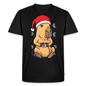 Noël Capybara Rodent Gaming Gamer - T-shirt Premium bio Homme - noir - Devant - Nico (187cm)