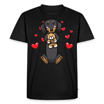 Kawaii Dachshund Dog Dachshund Teckel Cuddly Toy - Men's Premium Organic T-Shirt - black - Front - Nico (187cm)