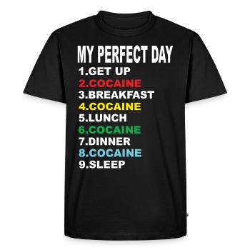Ma journée parfaite Cocaïne - T-shirt Premium bio Homme - noir - Devant - Nico (187cm)
