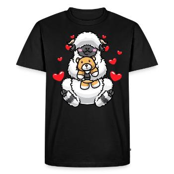 Kawaii Valais Mouton à nez noir Peluche - T-shirt Premium bio Homme - noir - Devant - Nico (187cm)