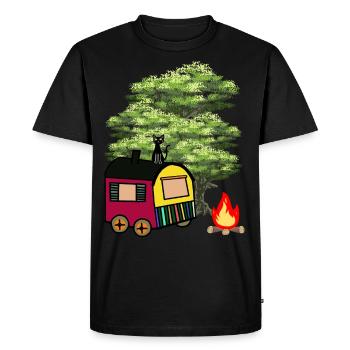 Hippie Construction Trailer Nature Wilderness Cat Cottage House - Men's Premium Organic T-Shirt - black - Front - Nico (187cm)