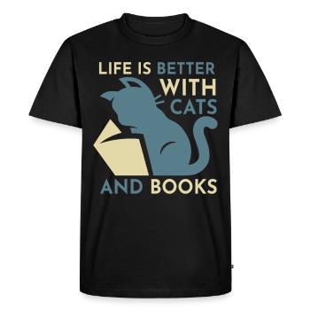 Life Is Better with Cats And Books - Cat Book - Men's Premium Organic T-Shirt - black - Front - Nico (187cm)