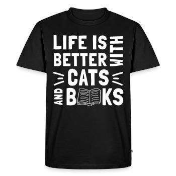 Life Is Better with Cats And Books - Cat Book - Men's Premium Organic T-Shirt - black - Front - Nico (187cm)