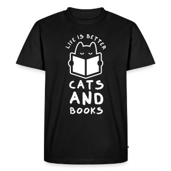 Life Is Better with Cats And Books - Cat Book - Men's Premium Organic T-Shirt - black - Front - Nico (187cm)