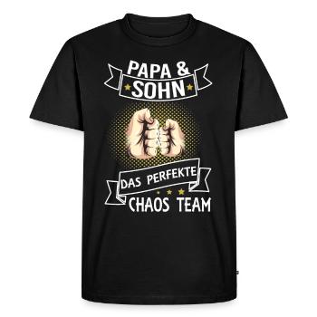 Papa und Sohn Chaos Team - Männer Premium Bio T-Shirt - Schwarz - Vorne - Nico (187cm)