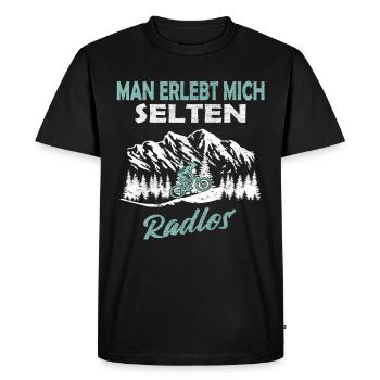 Man erlebt mich selten Radlos - Männer Premium Bio T-Shirt - Schwarz - Vorne - Nico (187cm)